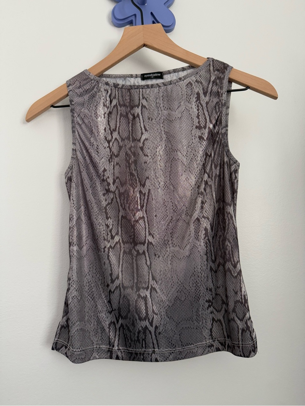 90s Y2K Medium Snakeskin Print Boat Neck Top Grey Party Rave Festival Animal